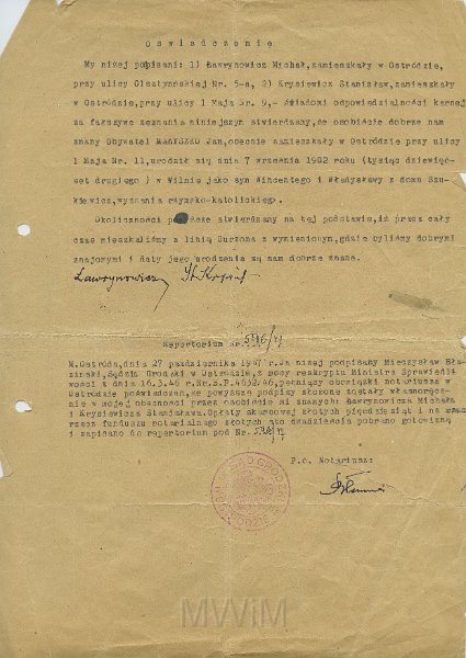 KKE 5496-2.jpg - Dok. Oświadczenia, życiorys i dane osobowe Michała Katkowskiego, Ostróda, 1947 r.